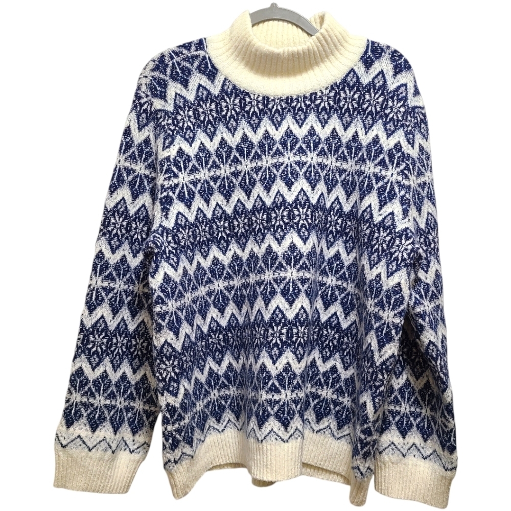 Talbots MOCKNECK SWEATER ZIGZAG JACQUARD size XL soft cotton blend relaxed‎ fit